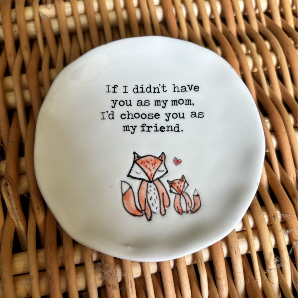 NATURAL LIFE White Ceramic Fox Mom Trinket Dish with Orange Accents